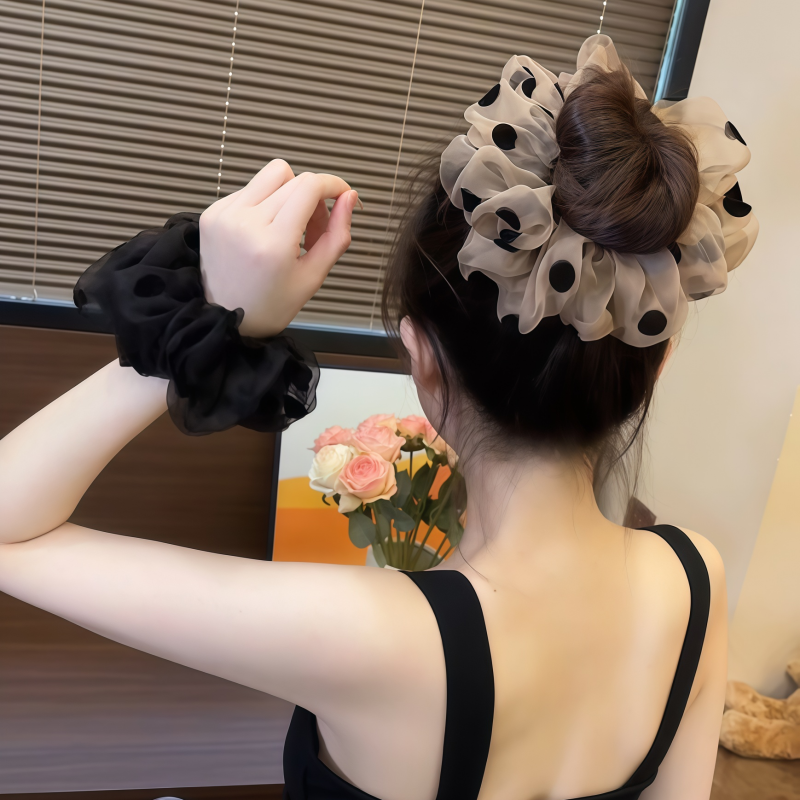 网红波点网纱大肠发圈女夏天欧根纱头绳优雅皮筋女丸子头发扎马尾