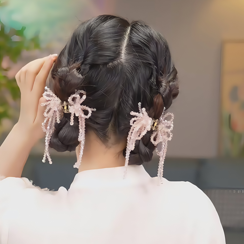 小号水晶流苏蝴蝶结抓夹女2025新款高级感发夹侧边夹子头饰发卡