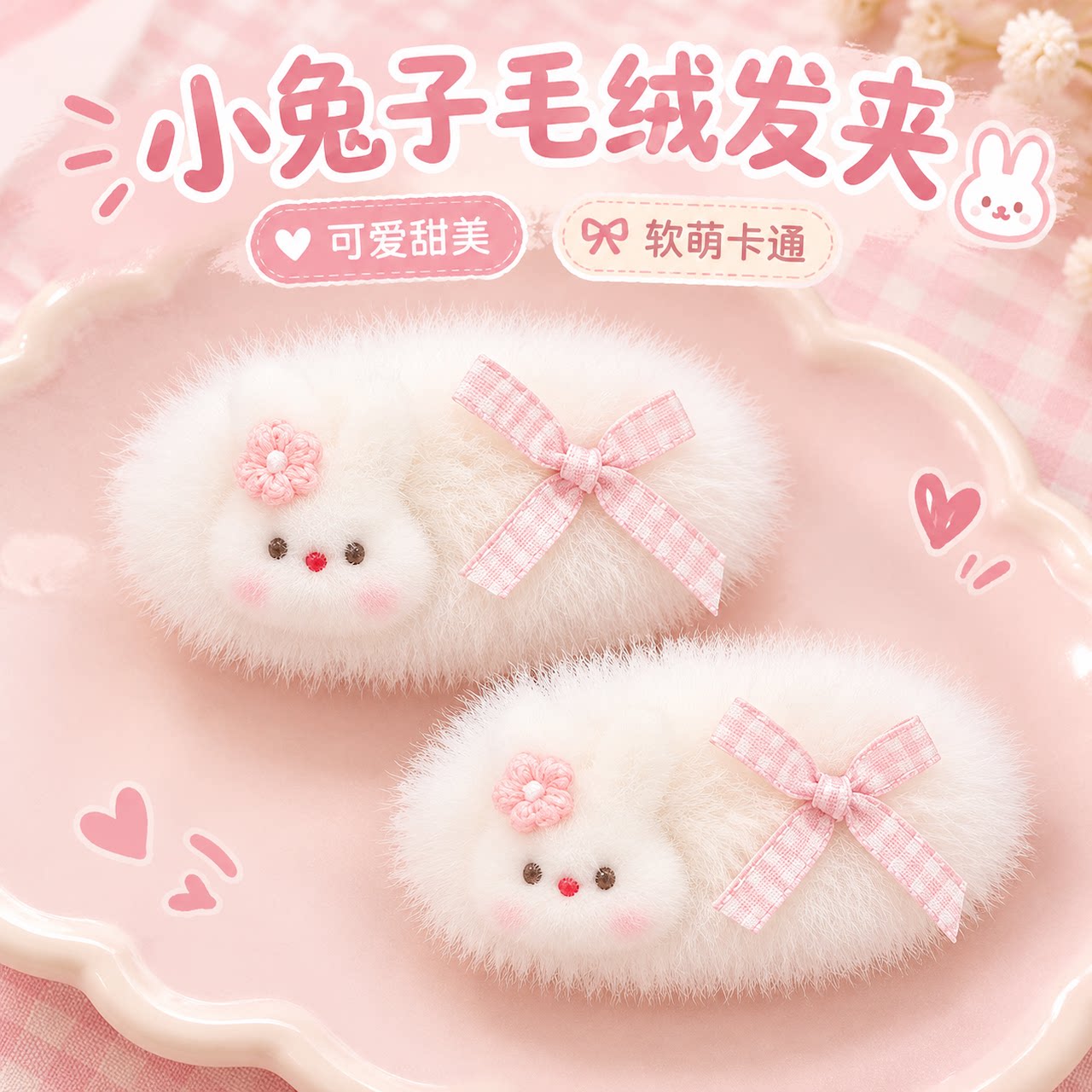 小兔子发夹女蝴蝶结bb夹刘海夹