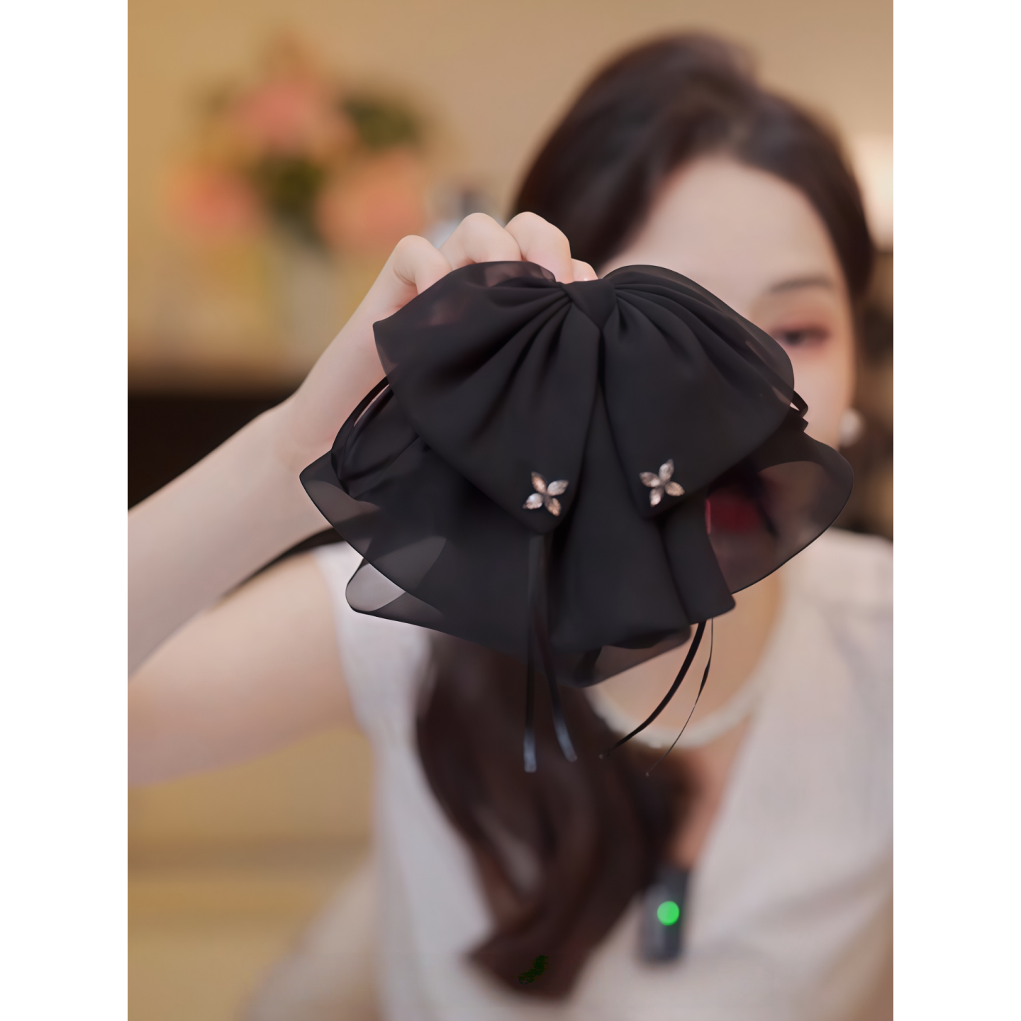 网纱黑色大蝴蝶结抓夹女2025新款高级感法式马尾发夹时尚气质顶夹