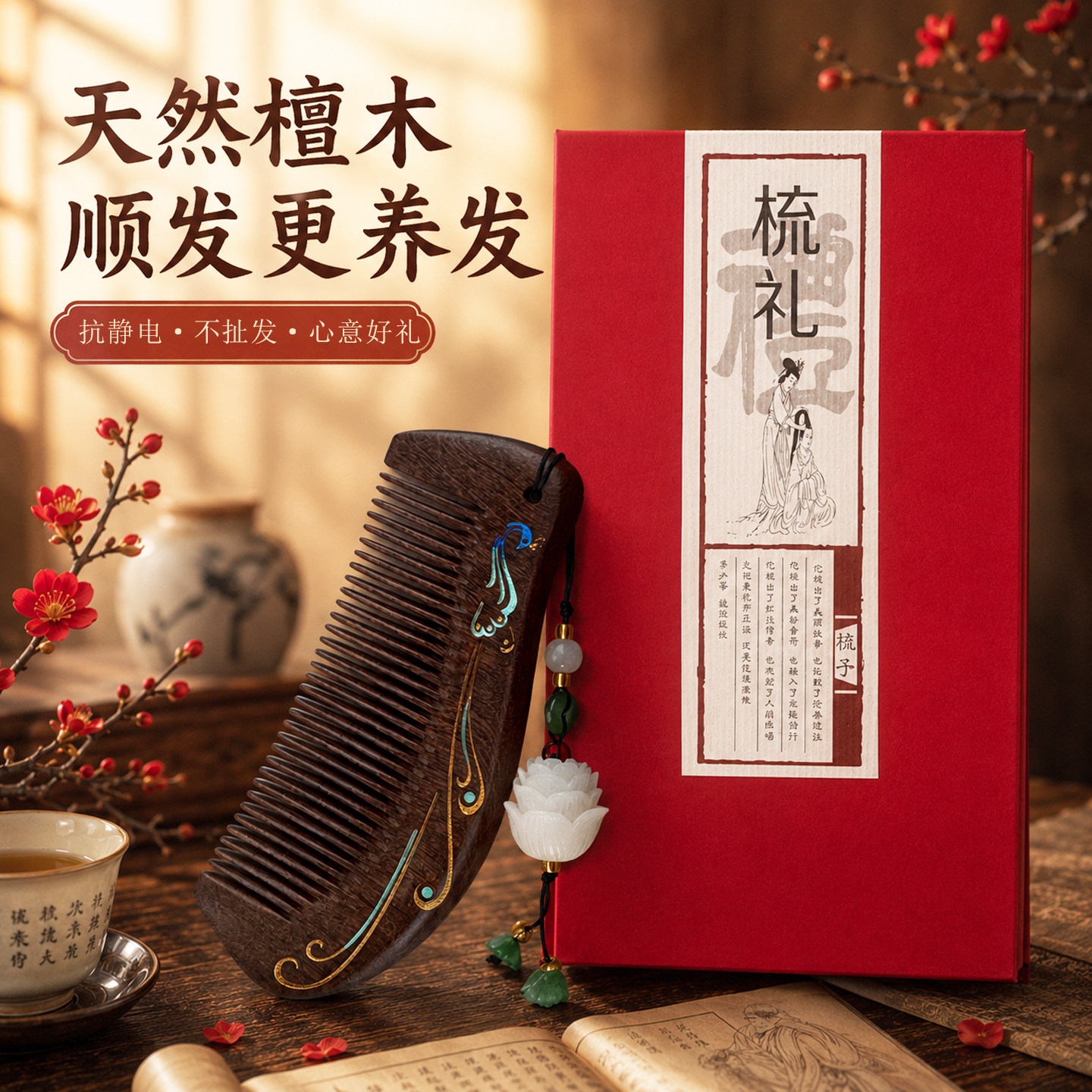 毕业季礼物檀木梳子定制送老师教师伴手礼礼盒送同学送长辈送员工