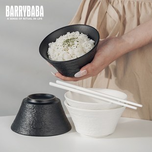 复古陶瓷米饭碗单个高档精致黑白岩石纹餐具吃饭碗盘家用套装 日式