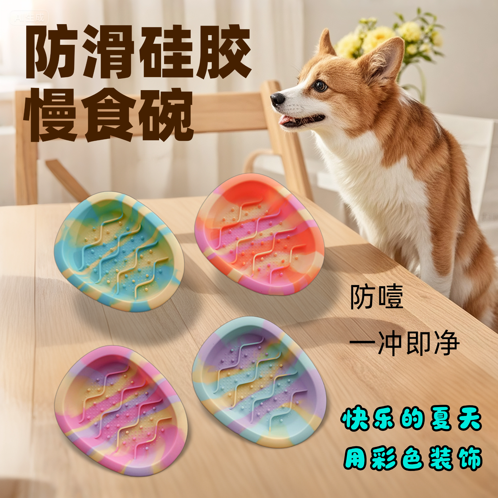 猫狗碗便携加高硅胶慢食防噎神器