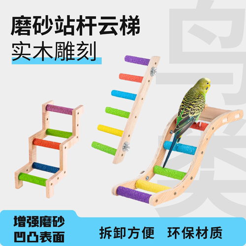 鹦鹉木质磨砂站杆攀爬梯