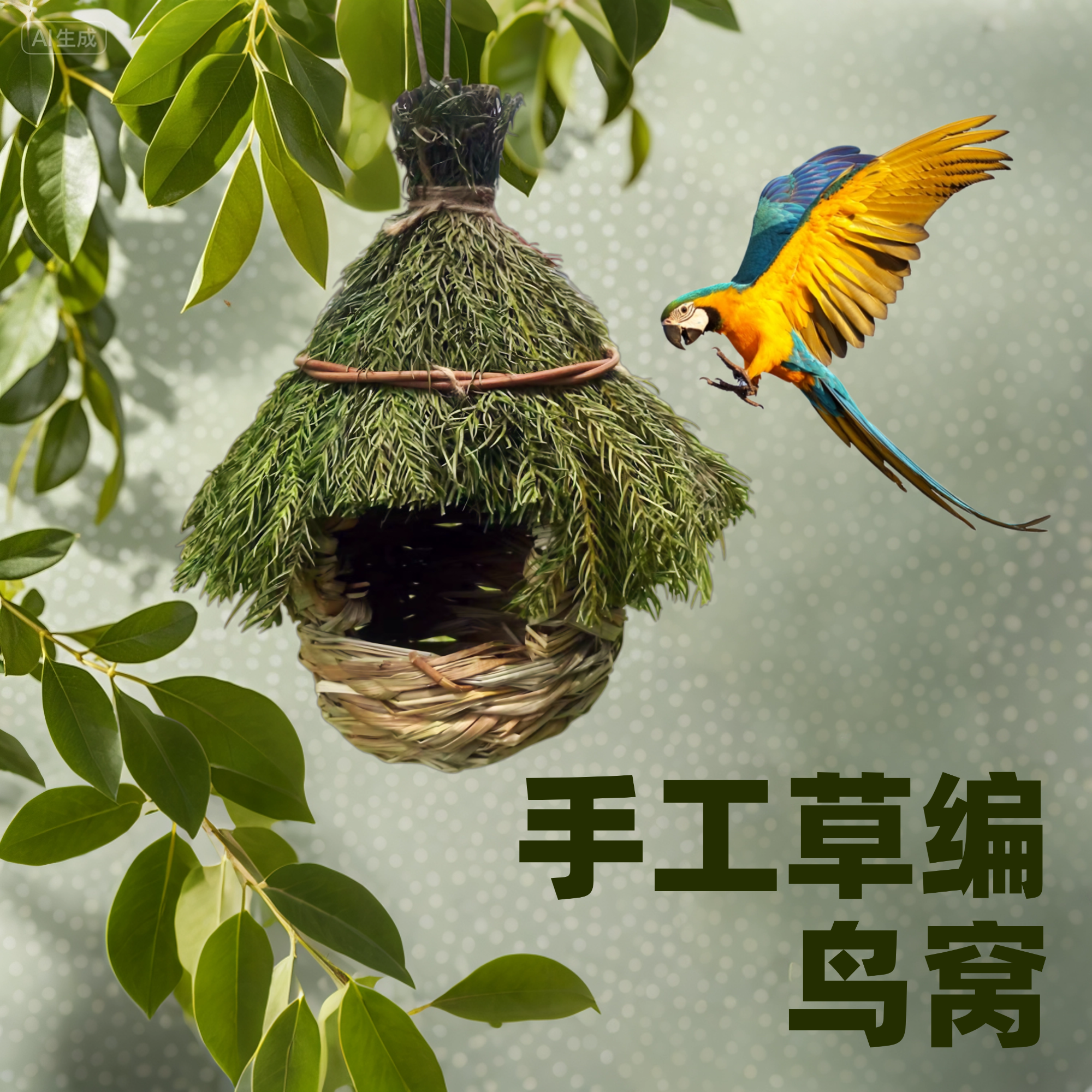 手工制作草编鹦鹉鸟窝四季通用