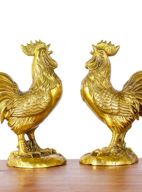 铜公鸡摆件纯铜福鸡手工艺品家居装饰品办公室客厅桌面生肖圆底鸡