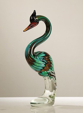 现代轻奢彩色琉璃苍鹭仙鹤艺术摆件客厅样板间玄关博古架装饰送礼