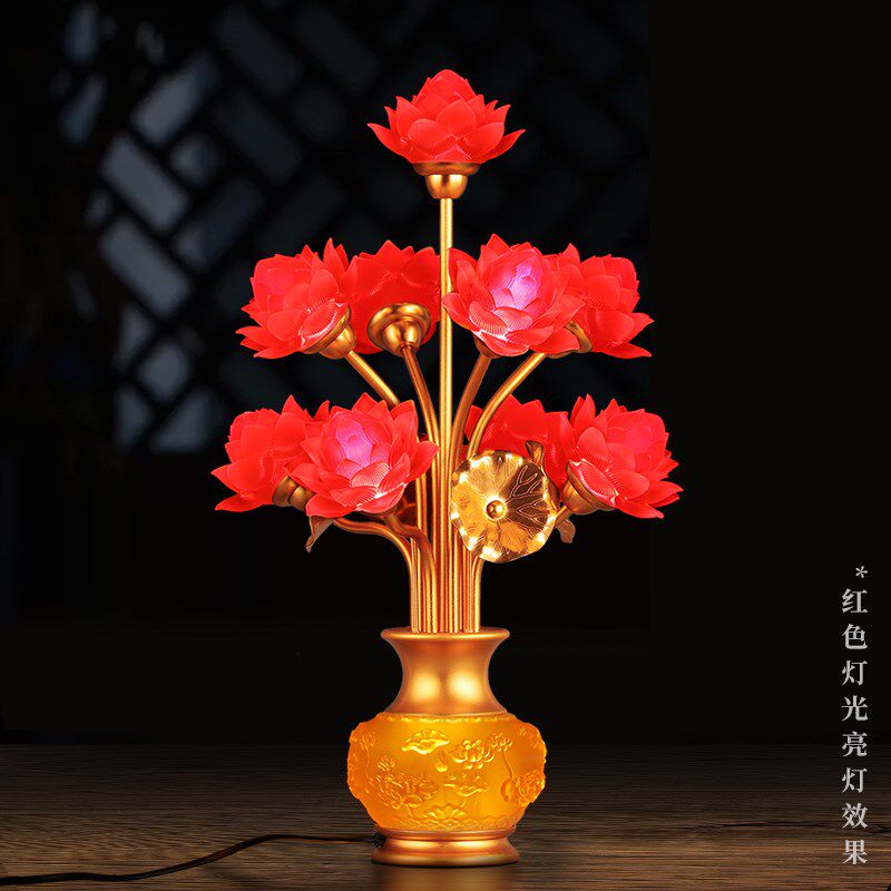 供佛莲花灯led长明灯插电佛台家用菩萨荷花灯寺庙大号花瓶灯佛灯