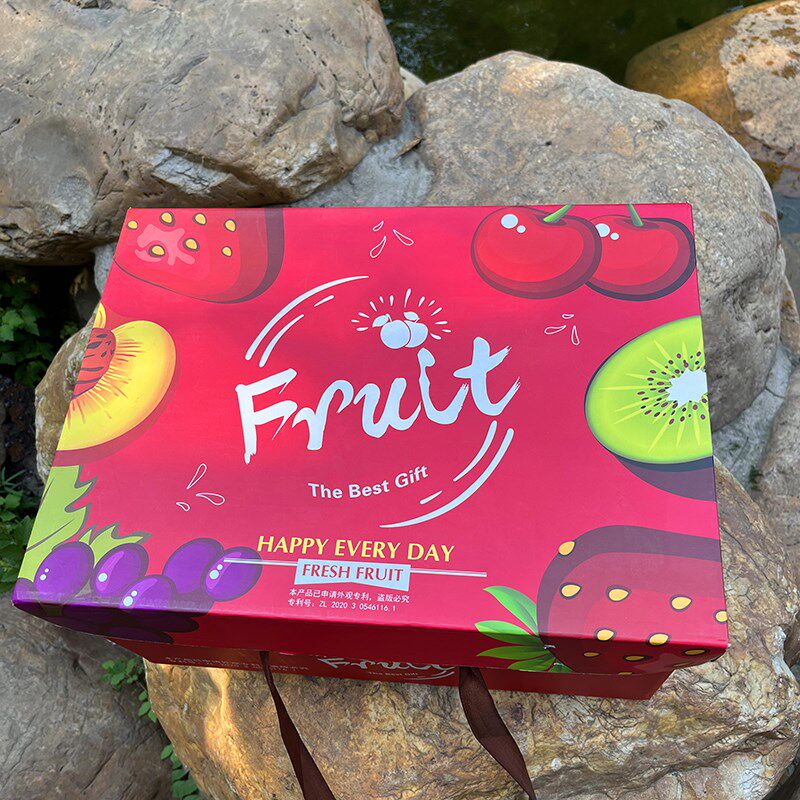 红色Fruit水果通用包装盒手提礼品盒 10-15斤节日礼盒纸箱空盒子