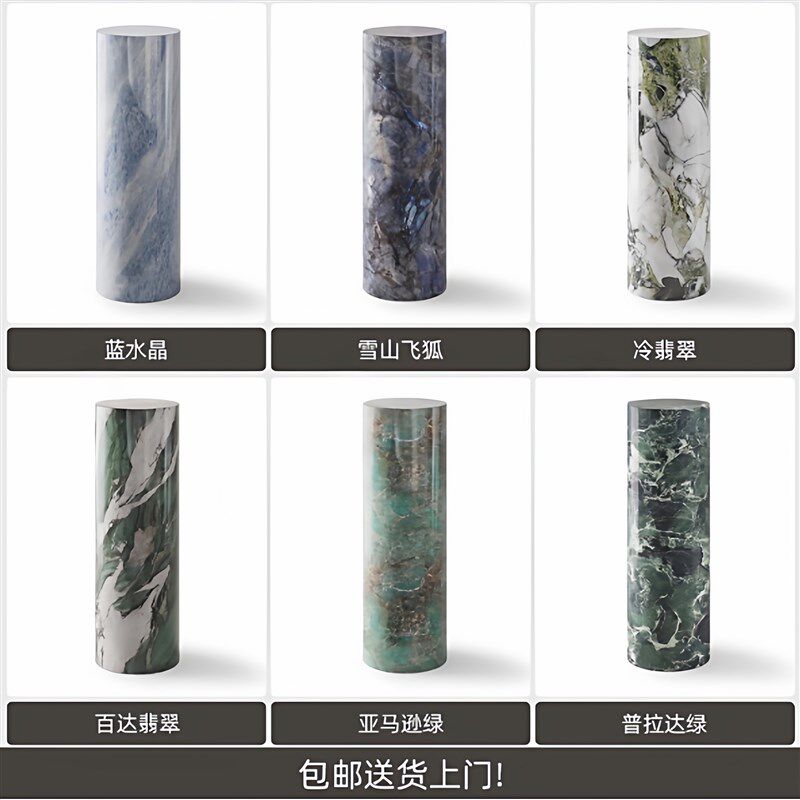 圆形玄关高低花架高端大理石落地摆件装饰客厅底座立柱展示台墩子