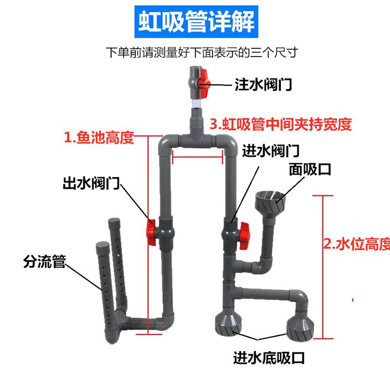 鱼缸鱼池沉淀仓用虹吸管不打孔侧滤过滤配件锦鲤池管件面吸底吸管