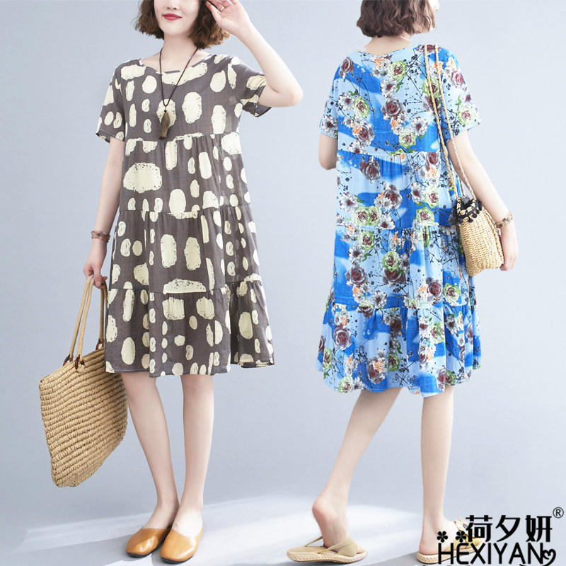 大码棉绸睡裙女夏季薄款可外穿睡衣裙子宽松短袖绵绸连衣裙200斤