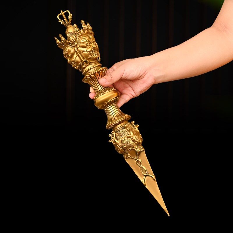 铜金刚杵降魔杵法器黄铜马头明王三面普巴杵金刚橛摆件带底座大号