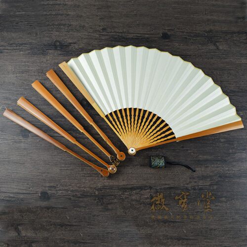纯手工老玉竹和尚头多种造型水磨玉竹如意头空白折扇文玩扇子苏工