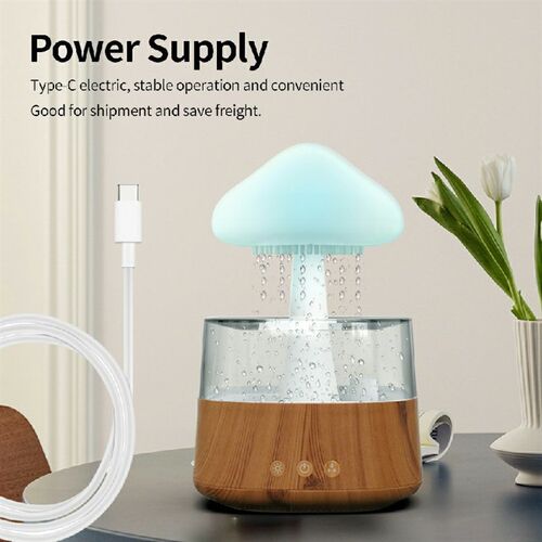 云朵下雨加湿器 超声波雾化加湿七彩蘑菇夜灯家用香薰机云雨阔香