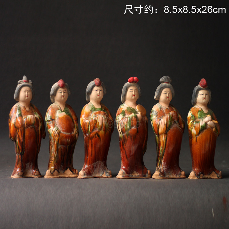 陶瓷仕女摆件仿古唐三彩侍女俑中式复古装饰艺术品古风老货老物件