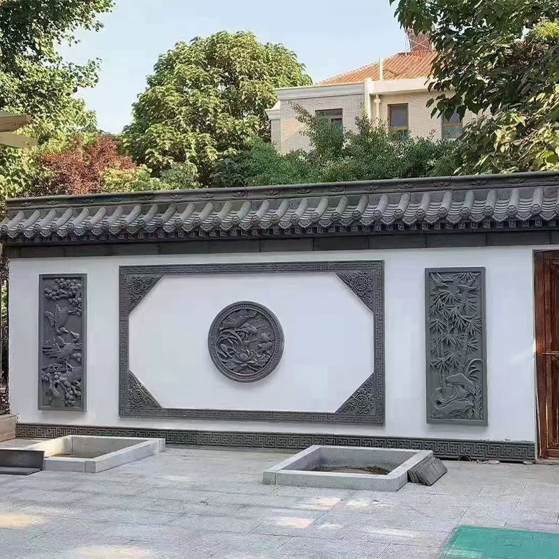 仿古砖雕围墙镂空圆形花窗砖雕中式建材影壁瓦片水泥墙面装饰浮雕