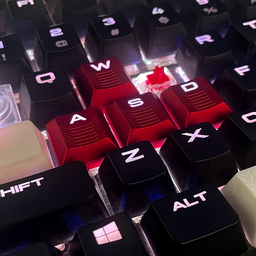 透光螺纹Cherry樱桃MX机械键盘游戏键帽红色WASD方向键 K70十字轴