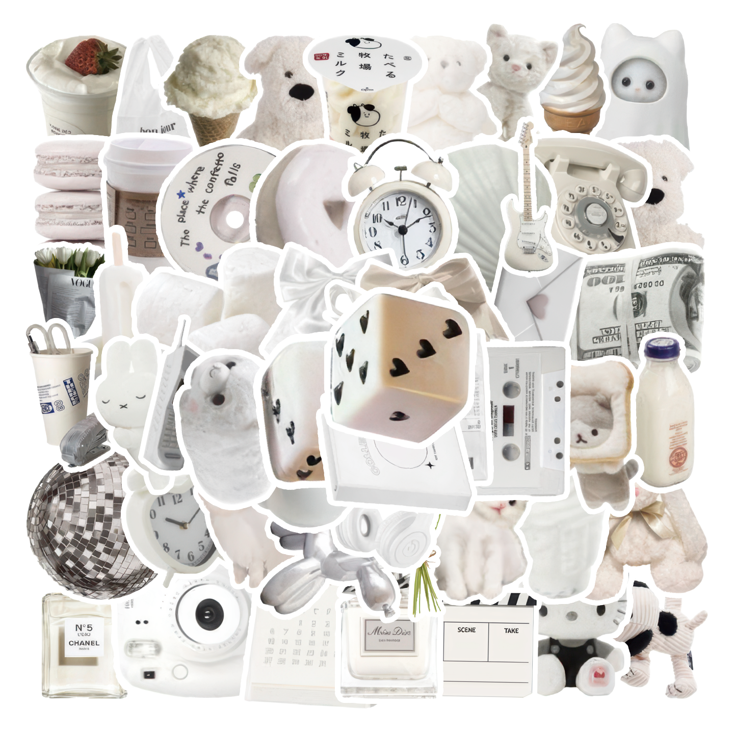 50张ins风白色Y2K手账文具贴纸