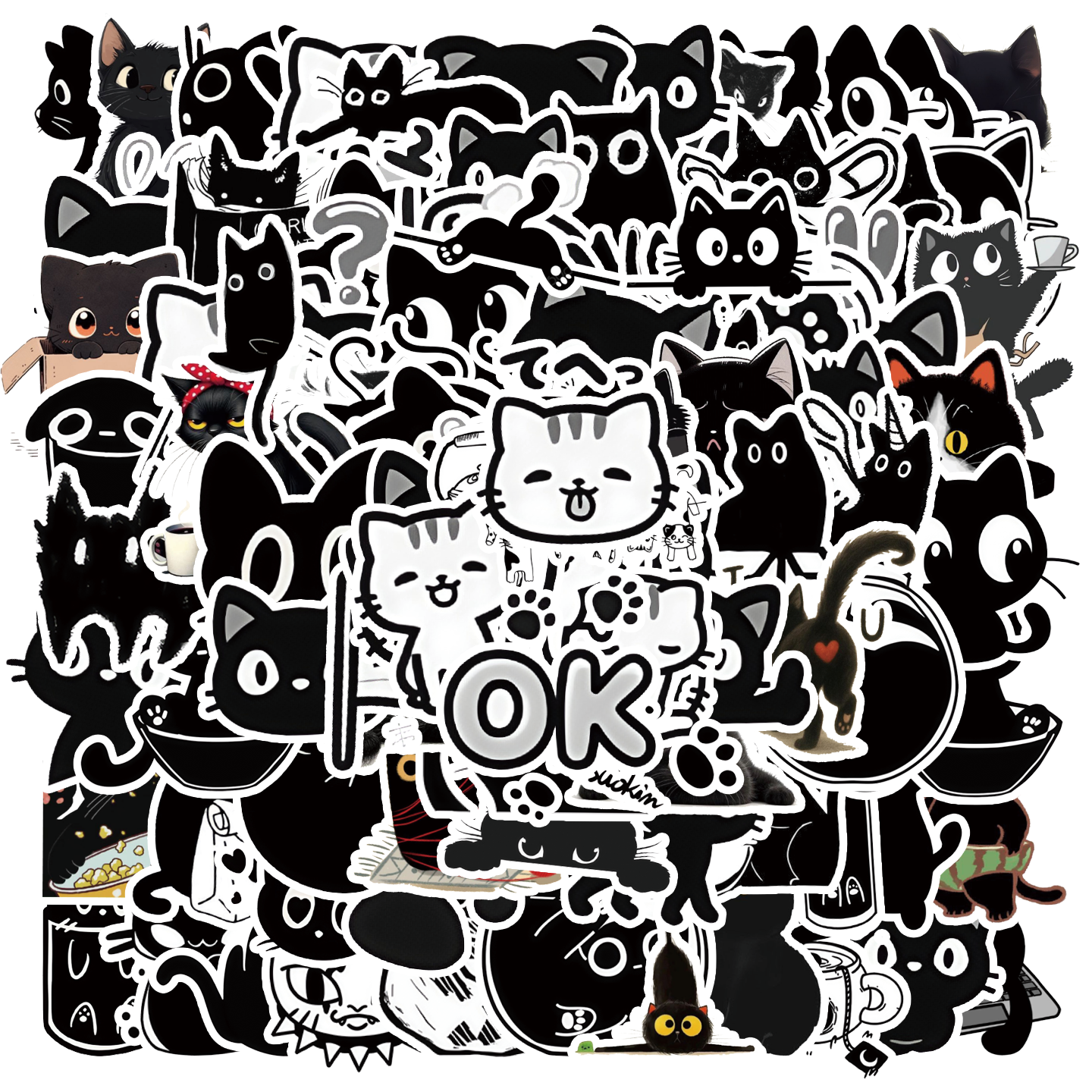 100张可爱卡通小黑猫表情包贴纸