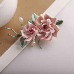 木池秋夏【并蒂玫瑰】非遗缠花发夹发饰古风汉服配饰夹子侧边头饰