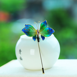 木池秋夏绒花蝴蝶发簪木簪马面裙日常簪子盘发旗袍配饰发钗掐丝