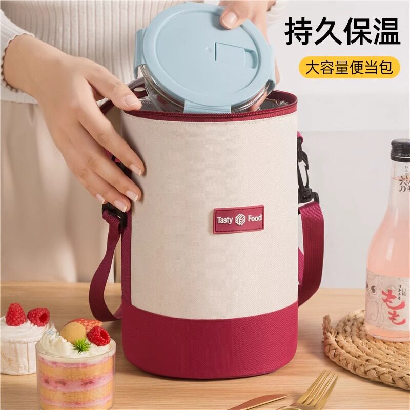 新款饭盒袋子手提圆形保温袋铝箔加厚上班族带饭便当包便携装饭桶