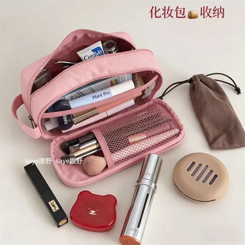 小红书同款少女粉折叠笔袋简约高颜值大容量纯色多功能收纳袋笔盒
