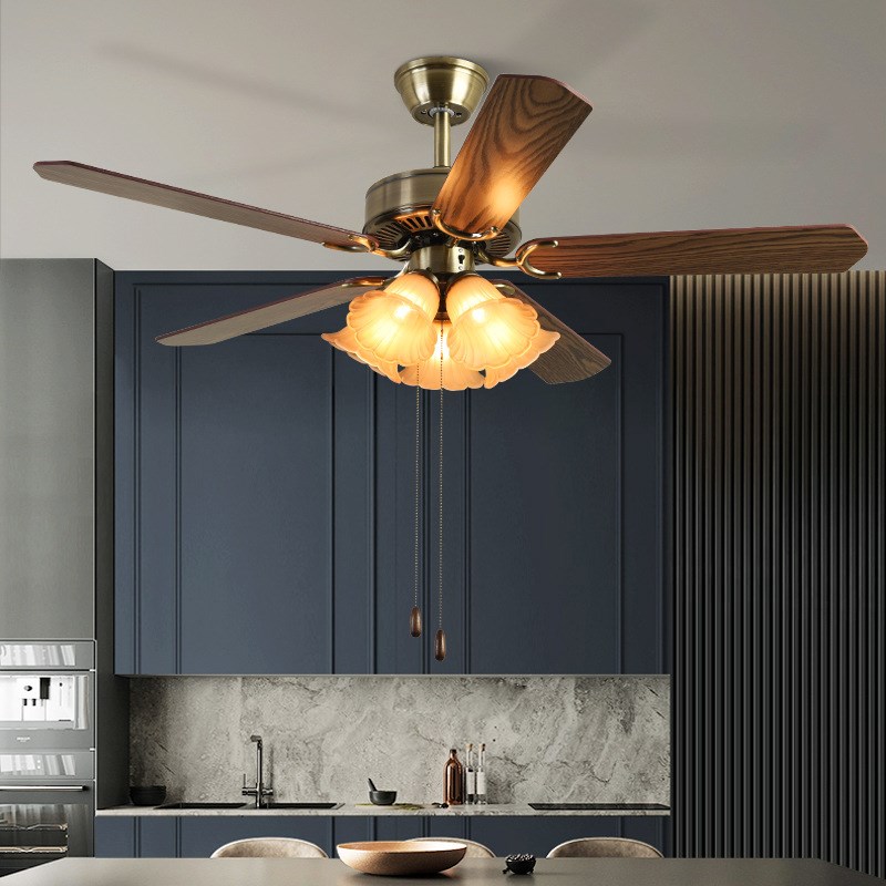 工业吊扇灯木叶卧室中古风侘寂风电扇复古客厅吊灯铁叶餐厅风扇灯