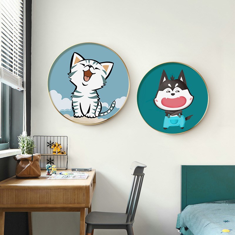 儿童房圆形装饰画卧室床头挂画客厅沙发背景墙上北欧玄关餐厅壁画图片
