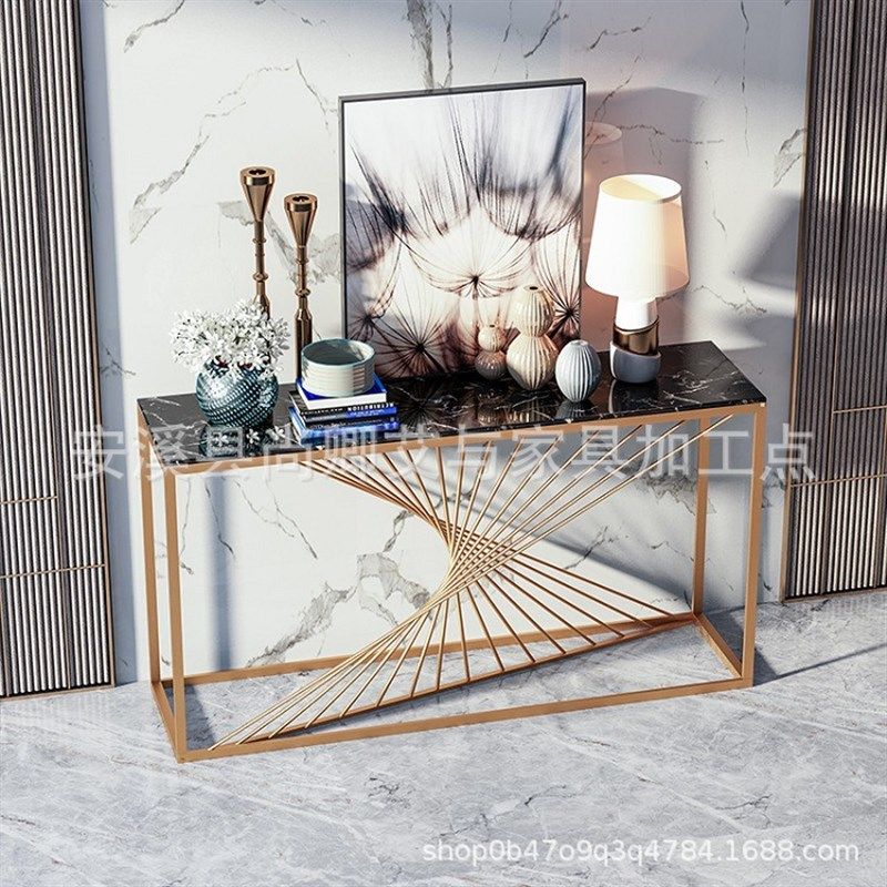 新款玄关台走廊创意玄关柜现代简约铁艺大理石长条靠墙条案玄关桌