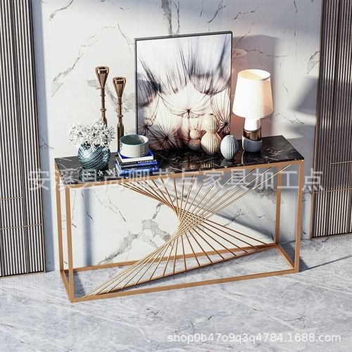 新款玄关台走廊创意玄关柜现代简约铁艺大理石长条靠墙条案玄关桌