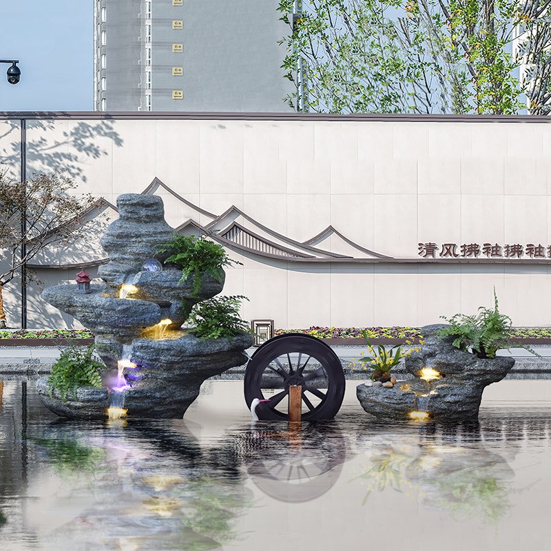 大型假山流水喷泉瀑布景观酒店大厅户外别墅庭院花园室内鱼池摆件