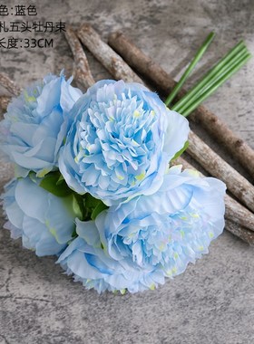 玫瑰花墙五头牡丹花束仿真花厂家家居装饰手捧花假花跨境MW47233