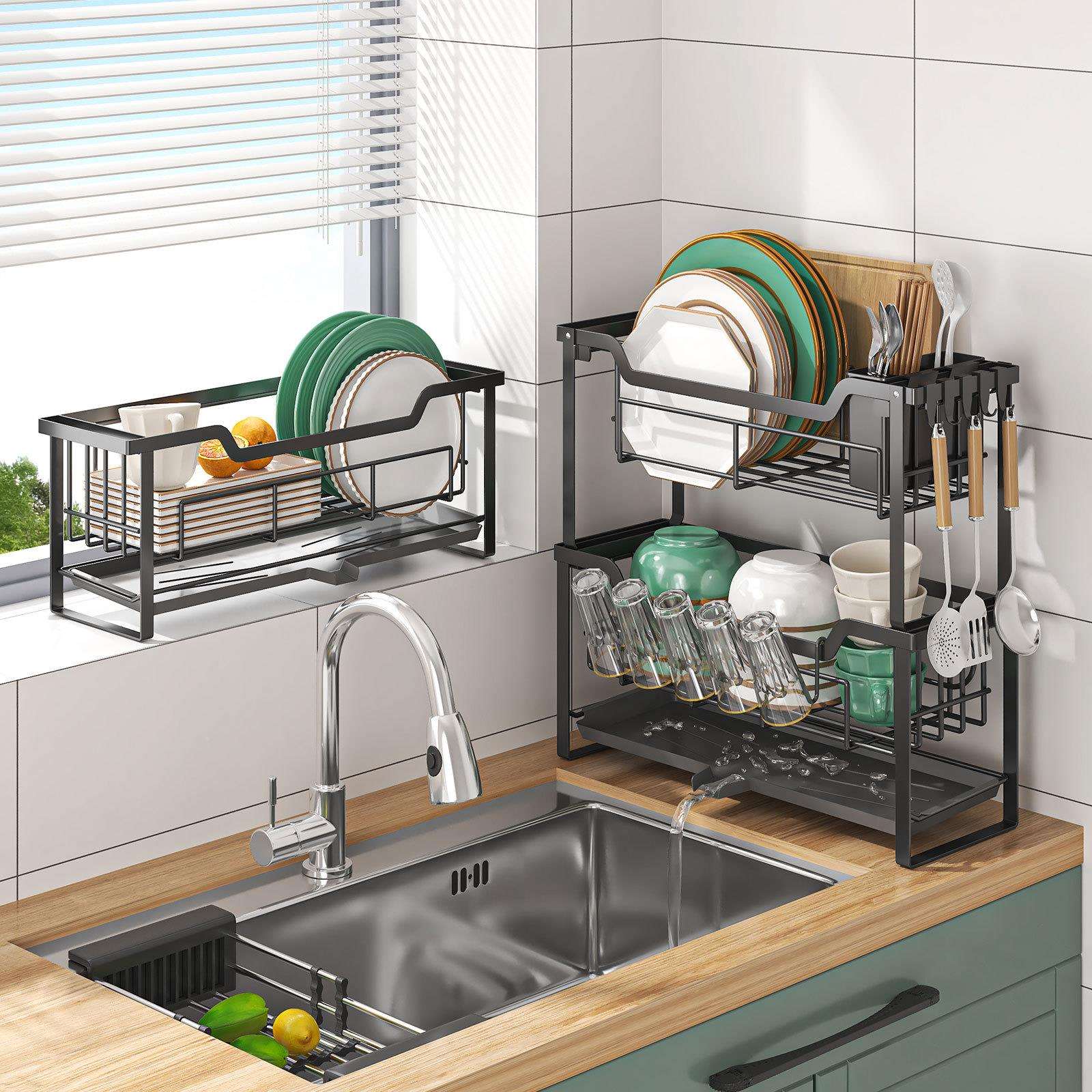 跨境碗置小型碗架沥水架家用水台面放碗盘收纳物槽WOP架窗台窄款