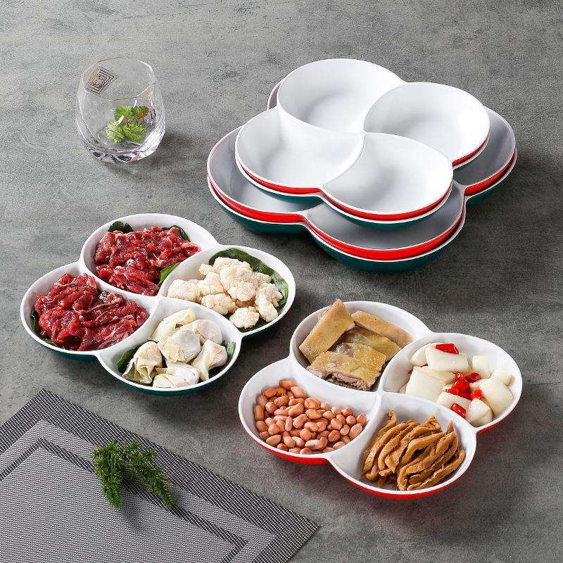 瓷GRB小吃盘子塑盘颜值酒店餐厅商用料四格分格拼高颜值密胺餐具