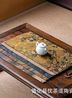 茶香道手工云纱优老料茶EWE席禅意古朴茶花布图案桌旗艺桌布茶布
