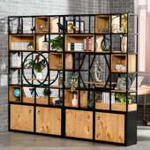 铁风艺置物架隔断约屏简现M 5454代复古书架柜子玄关客厅带展示储