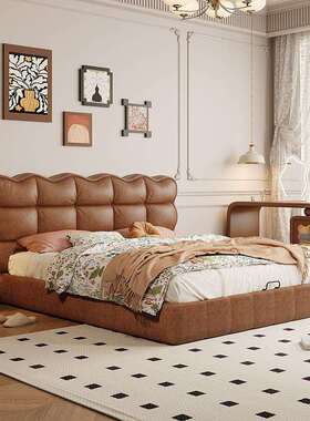 法床式泡芙中古风卧双主人1.1060#涟8现代简约朵实木云复古公主床
