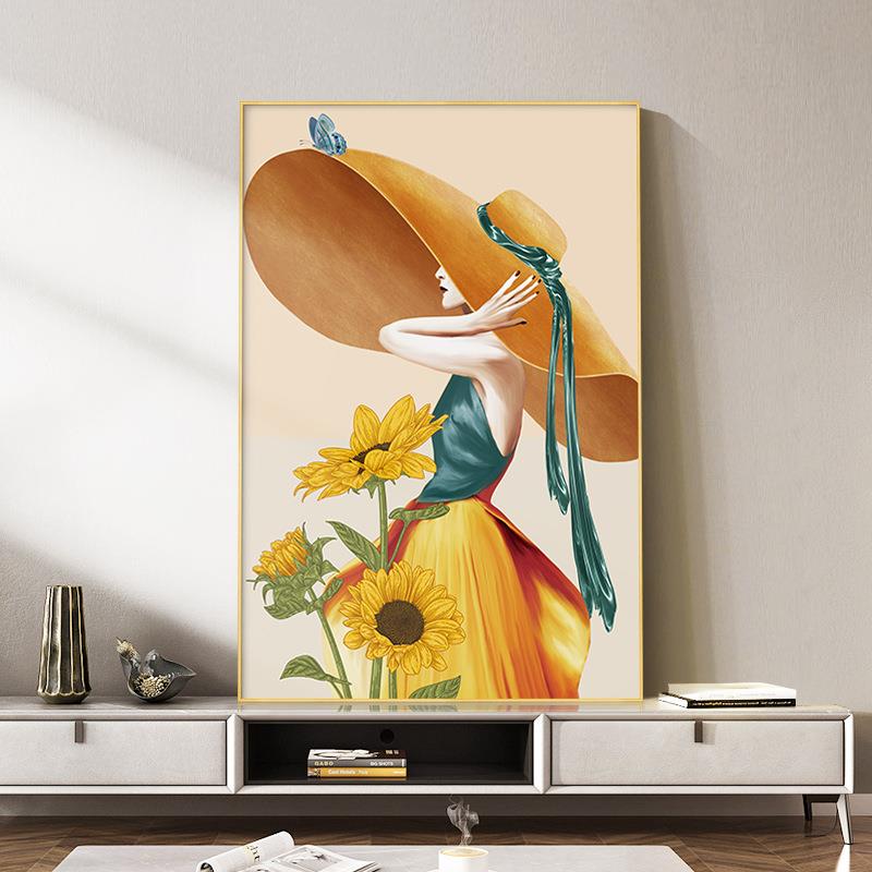 轻奢人物客装厅玄关装饰女店墙上挂画画卧室床头壁画美女走324优