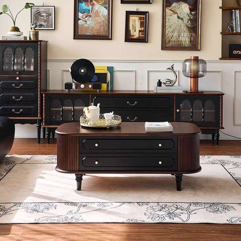 中古实木茶小几户型茶子客厅桌家用法式美式复JL-MSMJ古椭圆形沙