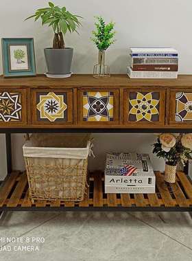 新中式玄墙关轻奢玄关台复ZG-62411古铁艺桌玄关柜桌实木斗柜靠长