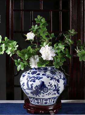 景德镇青花瓶瓷鬼谷子山花摆件样板QFE房民桌宿酒店茶室面画下缸