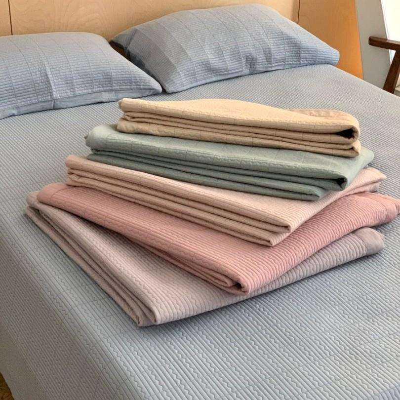 韩式简约素床盖三件色套双莫代ZHSH尔丝滑柔软夹面棉单床炕榻榻米