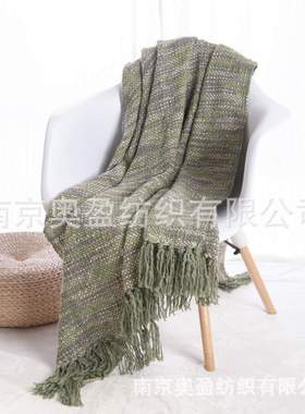 亚马逊跨境盖毯高克重彩色格子毯子沙发毯缎染流苏毯throw blanke