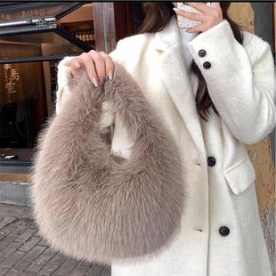 毛绒皮草包包秋冬日韩高级感手提毛毛包女士毛绒包狐狸毛皮草包