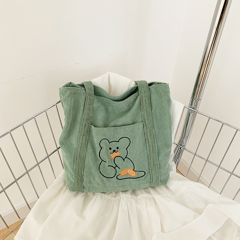 灯芯绒托特包可爱条绒包女卡通