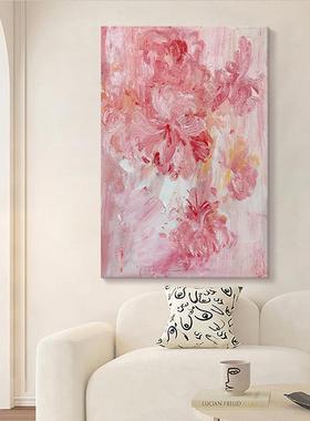 顺】抽牡丹花纯手丰绘油画奶油风玄象关装饰画厅客ZES餐厅粉色花