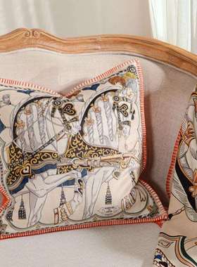 高时锦绒印花抱UPZ枕狐软装尚客厅沙发轻奢直角锁边装饰方靠枕靠