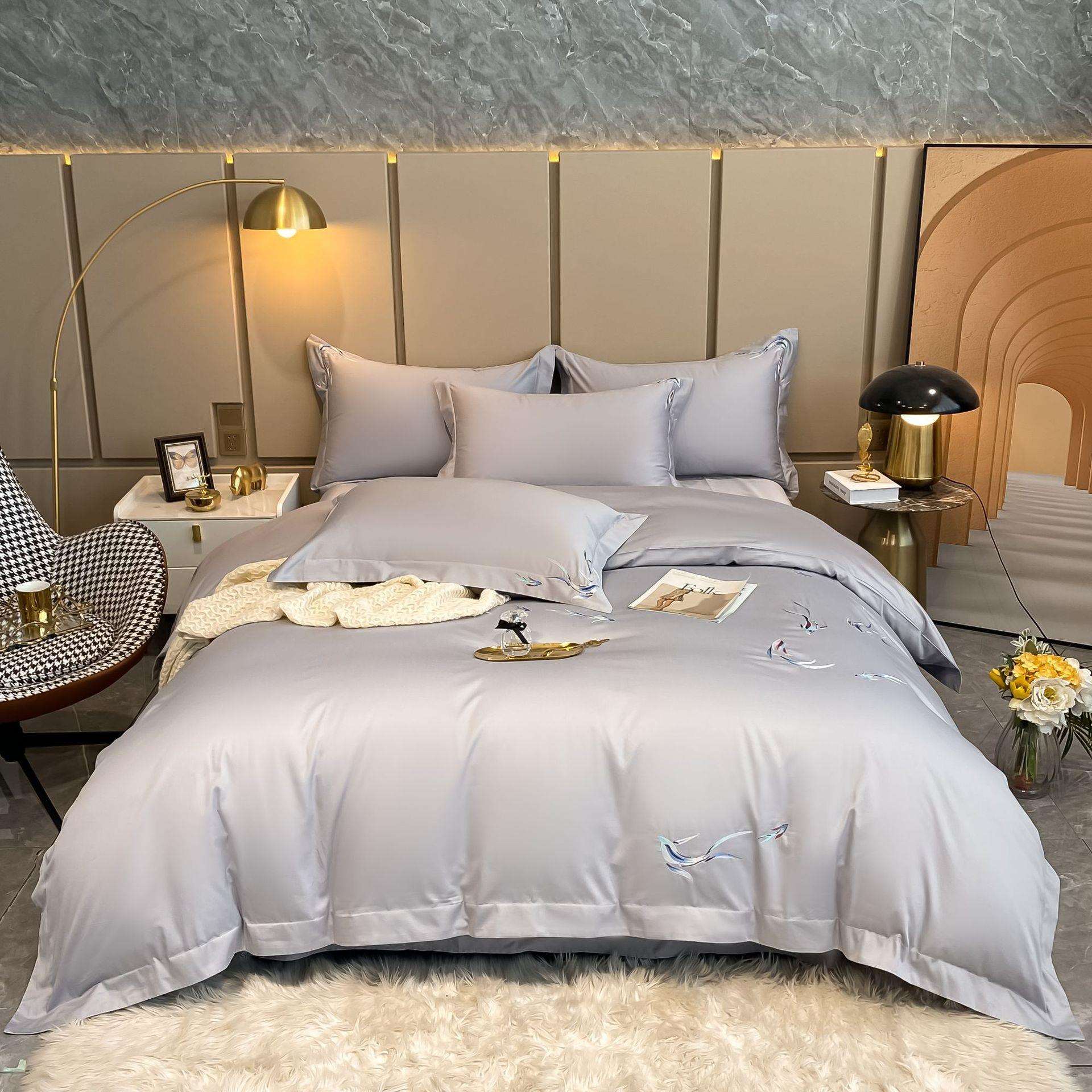 厂绒家直销6素0支长棉色绣花四轻CRMZZ件套抽象国风全棉床上用品